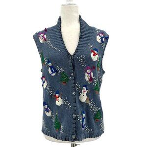 Vintage Designers Originals Studio Fa La La Knit Snowman Christmas Cardigan S
